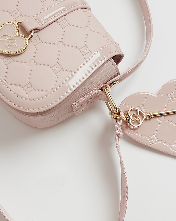 River Island Girls Pink Heart Monogram Cross Body Bag