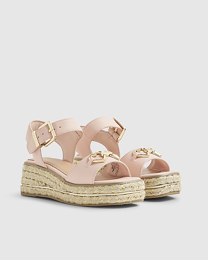 River Island Girls Pink Heart Snaffle Wedge Sandals