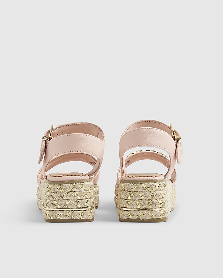 River Island Girls Pink Heart Snaffle Wedge Sandals