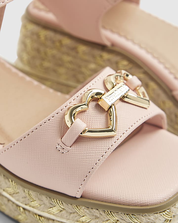 River Island Girls Pink Heart Snaffle Wedge Sandals