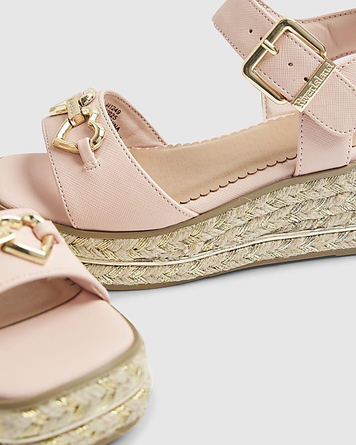 river island Girls Pink Heart Snaffle Wedge Sandals