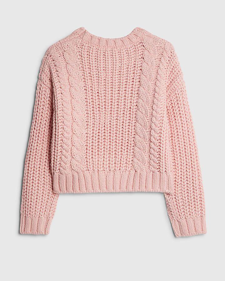 River Island Girls Pink Knitted Flower Jumper With Bag