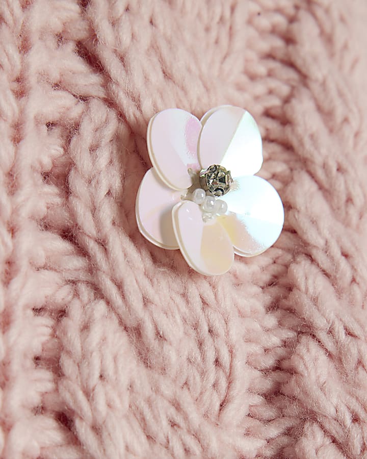 river island Girls Pink Knitted Flower Jumper With Bag
