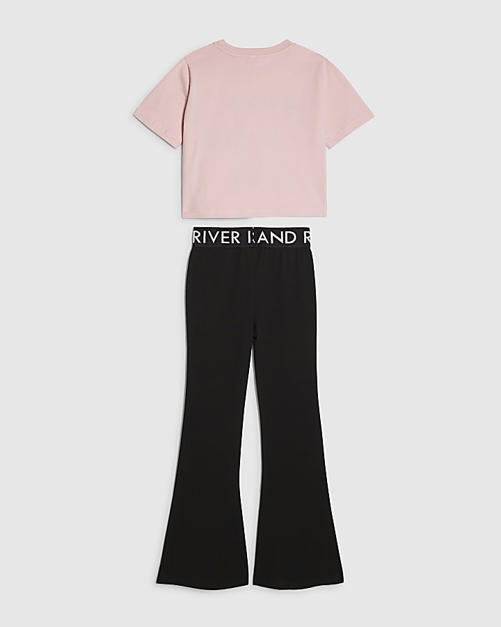 River Island Girls Pink Leopard Girl Vibe Crop T-Shirt Set