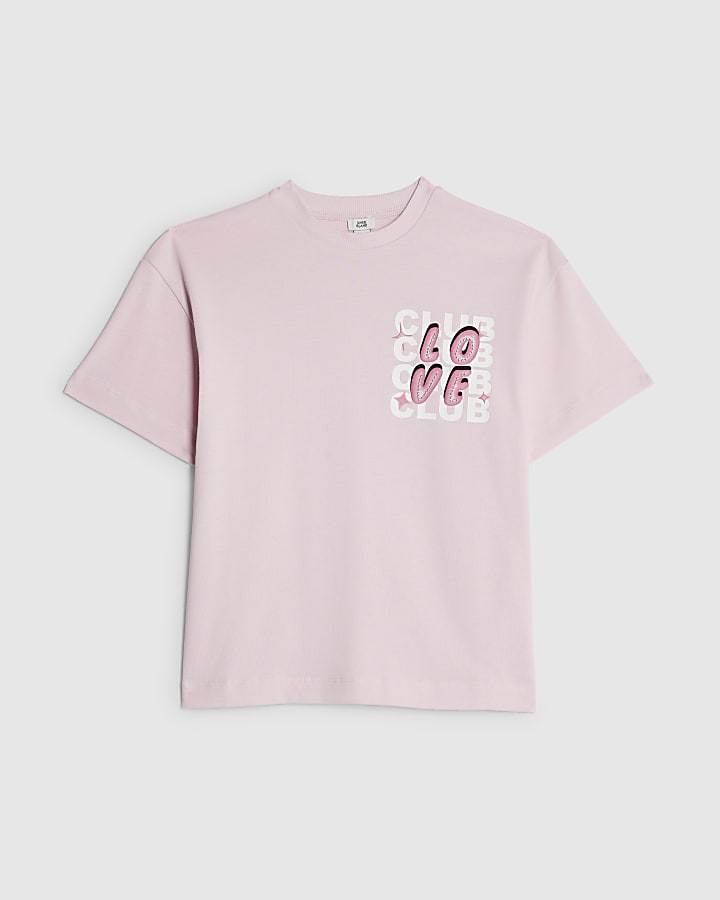 River Island Girls Pink Love Club Back Print T-Shirt