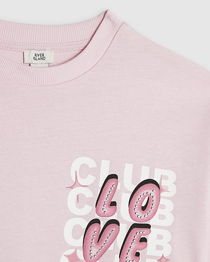 River Island Girls Pink Love Club Back Print T-Shirt