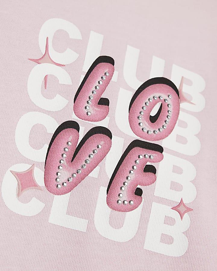river island Girls Pink Love Club Back Print T-Shirt