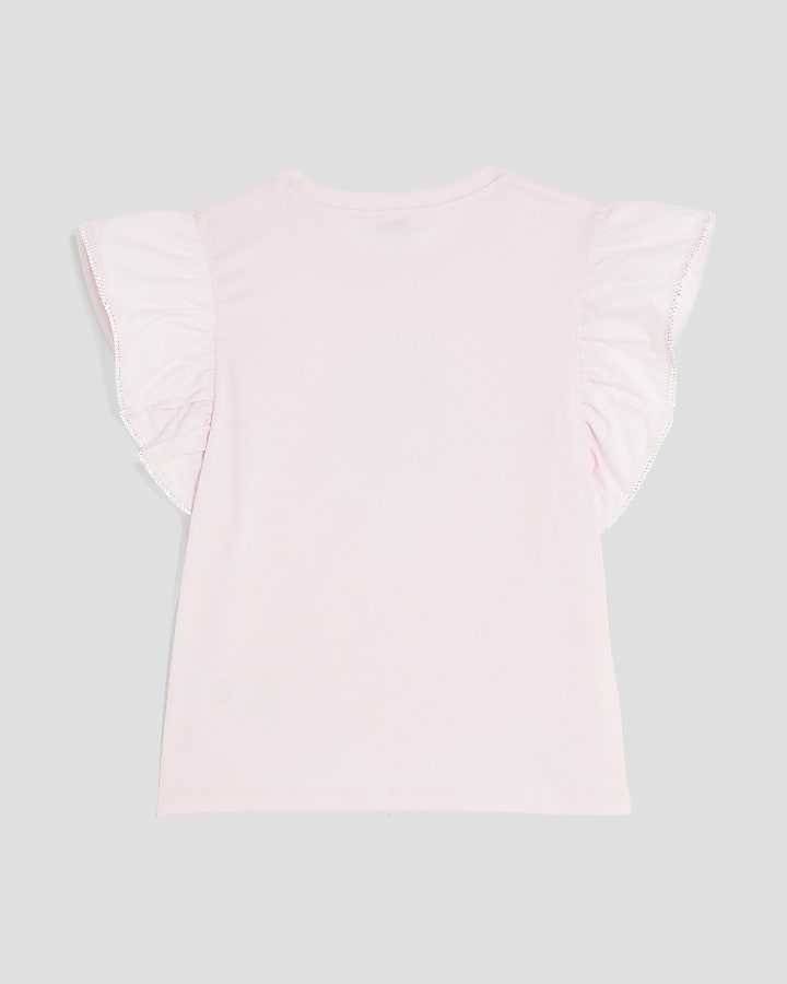 River Island Girls Pink Love Frill Embellished T-Shirt