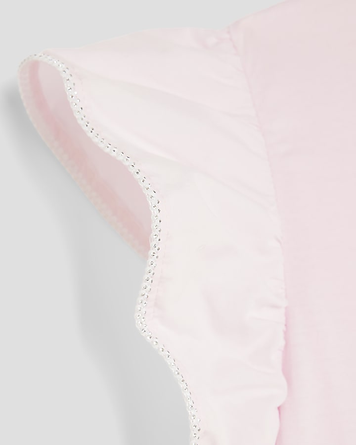 River Island Girls Pink Love Frill Embellished T-Shirt