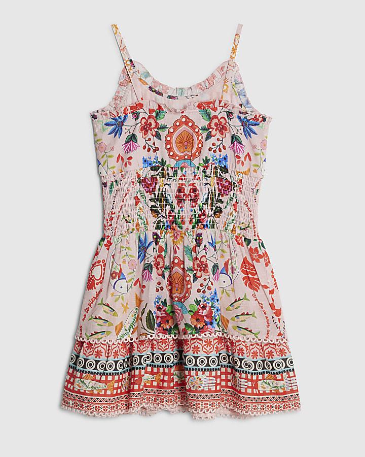 River Island Girls Pink Mexicana Floral Mini Beach Dress