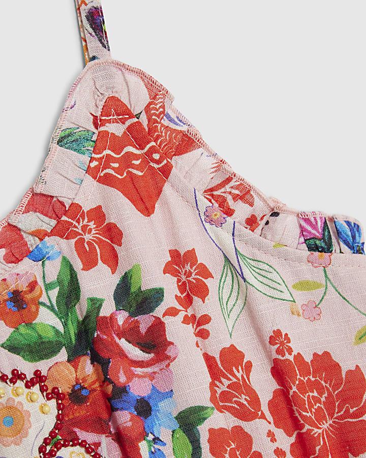 River Island Girls Pink Mexicana Floral Mini Beach Dress