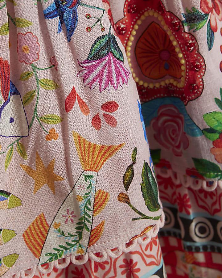 River Island Girls Pink Mexicana Floral Mini Beach Dress