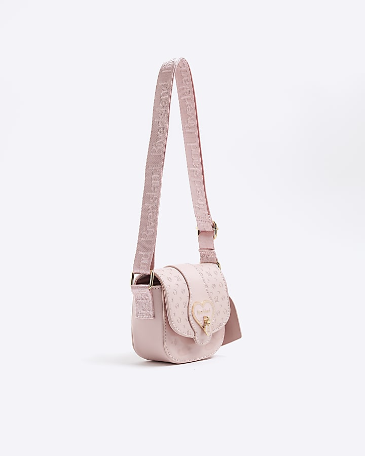 River Island Girls Pink Monogram Heart Cross Body Bag