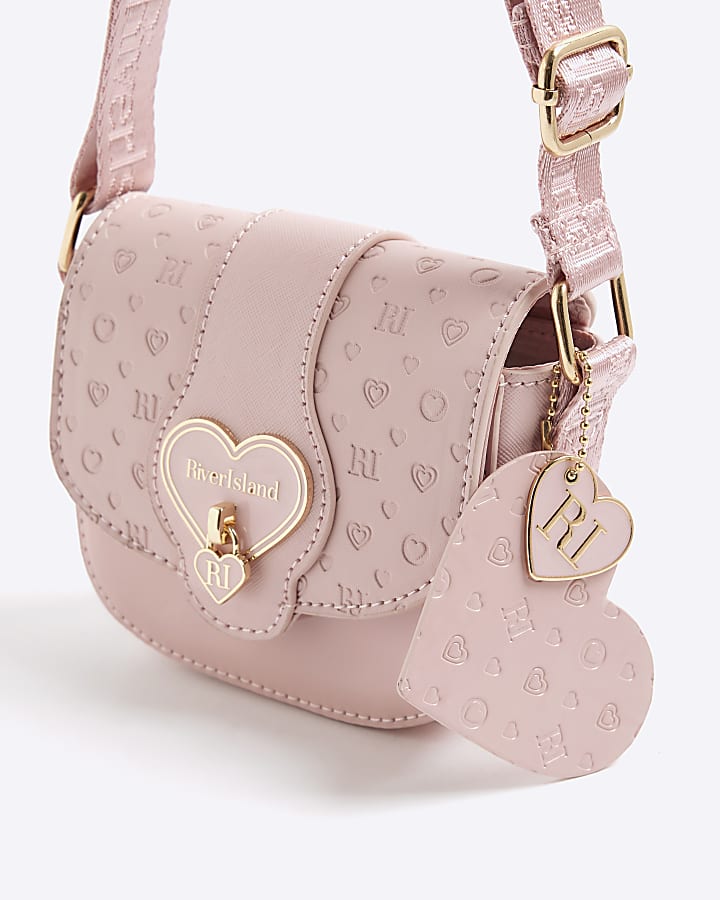 River Island Girls Pink Monogram Heart Cross Body Bag