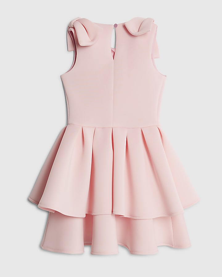 River Island Girls Pink Pearl Embellished Scuba Dress