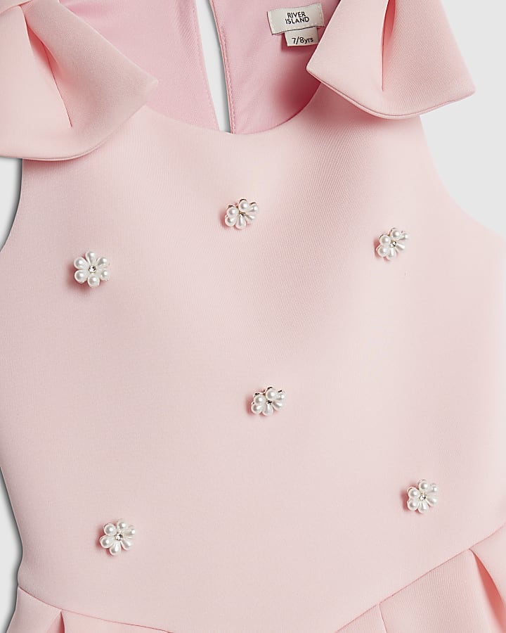 River Island Girls Pink Pearl Embellished Scuba Dress
