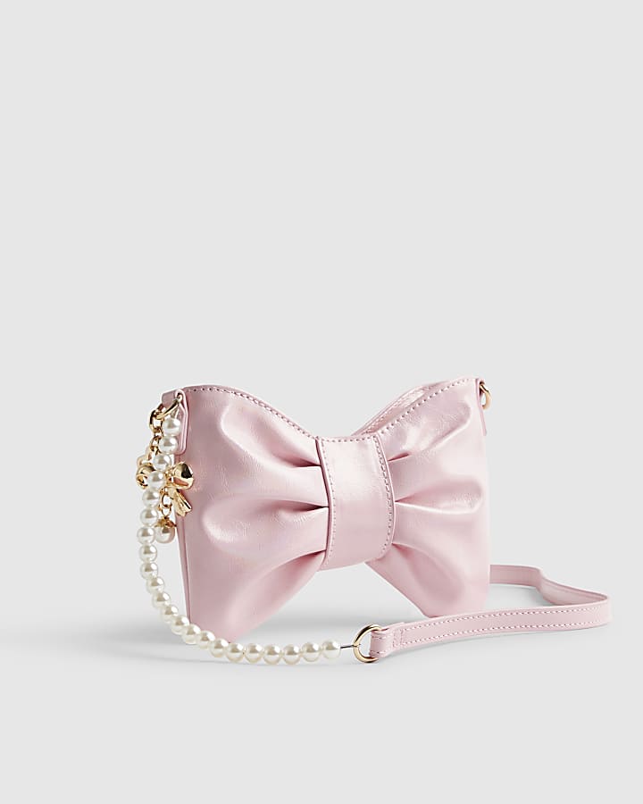 River Island Girls Pink Pearl Handle Bow Cross Body Bag