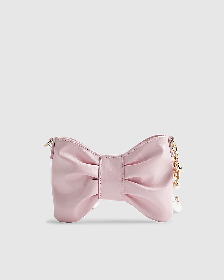 River Island Girls Pink Pearl Handle Bow Cross Body Bag