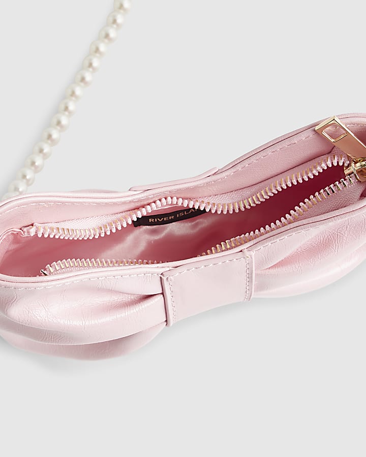 River Island Girls Pink Pearl Handle Bow Cross Body Bag