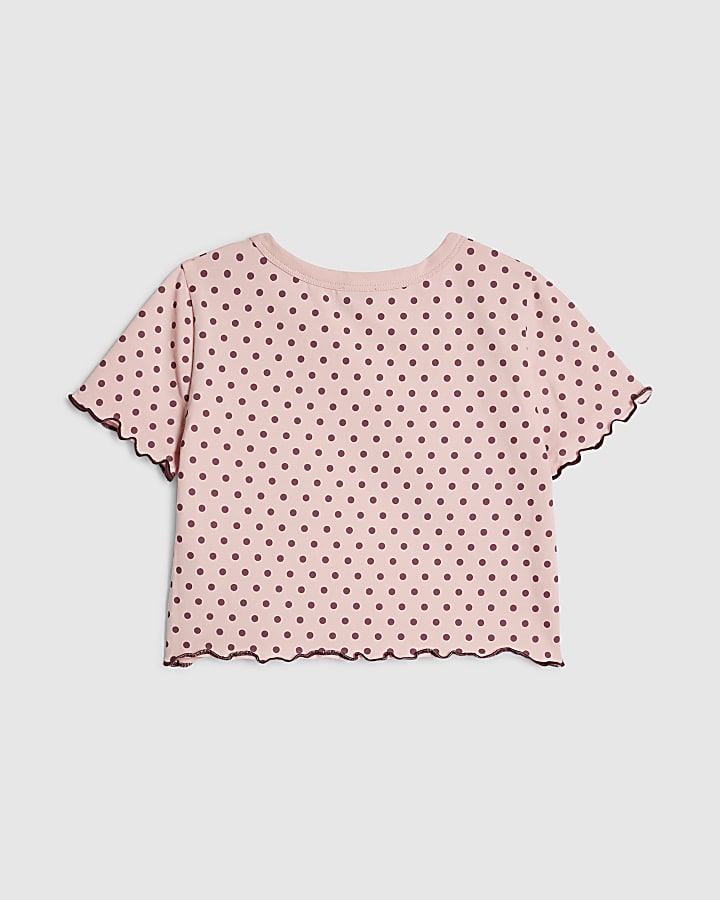 River Island Girls Pink Polka Dot Angel Vibe T-Shirt