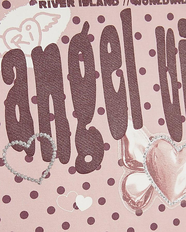 River Island Girls Pink Polka Dot Angel Vibe T-Shirt