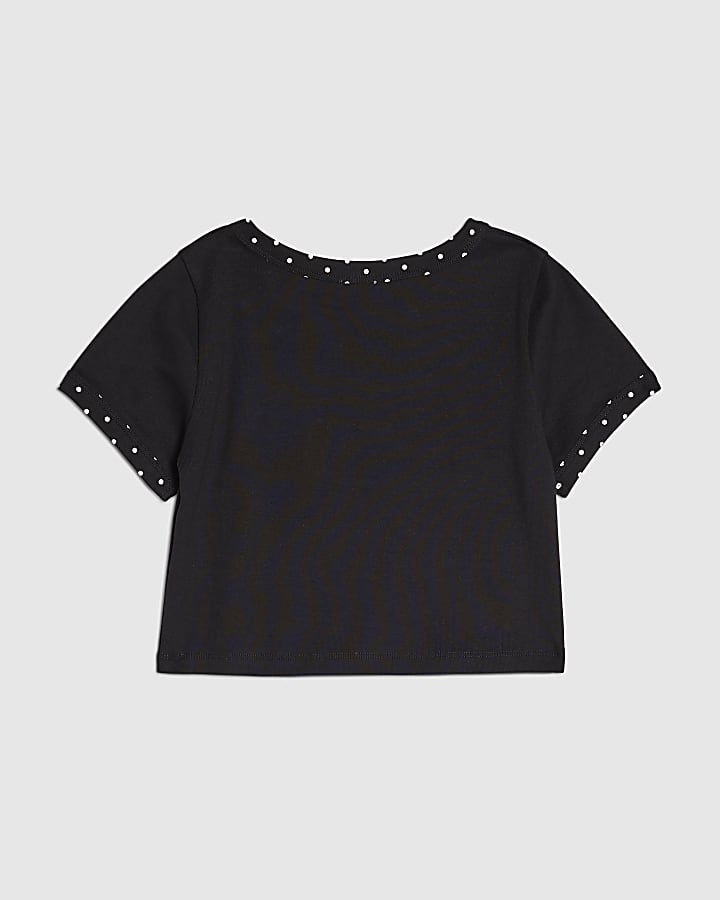 River Island Girls Pink Polka Dot Diva Energy T-Shirt