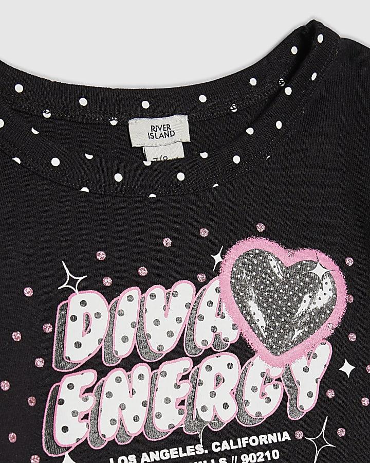 River Island Girls Pink Polka Dot Diva Energy T-Shirt