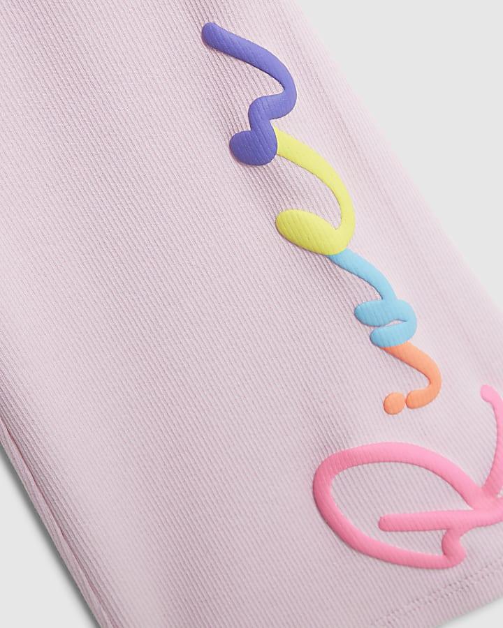 river island Girls Pink River T-Shirt And Trousers Set