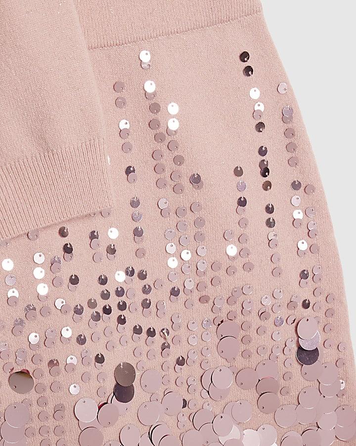 river island Girls Pink Sequin Cardigan And Skirt Set