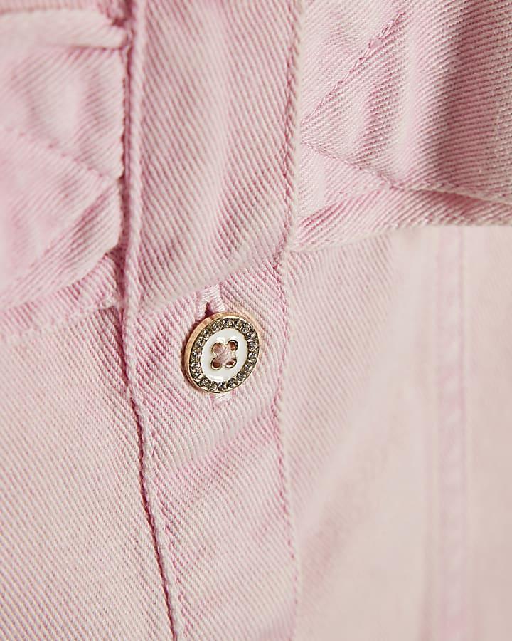 river island Girls Pink Square Neck Twill Bow Dress