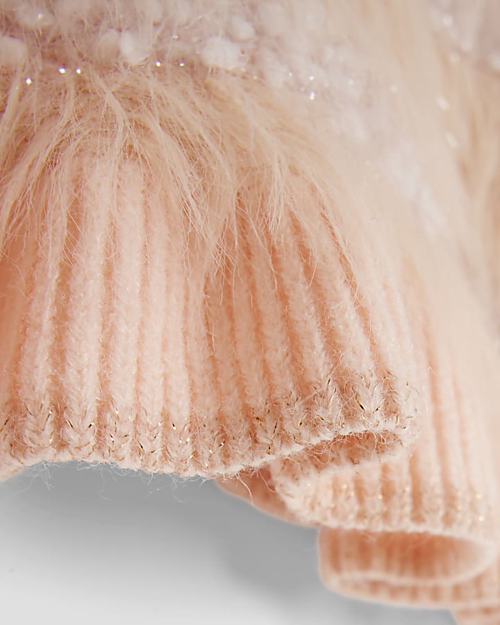 River Island Girls Pink Stripe Glitter Fluffy Jumper