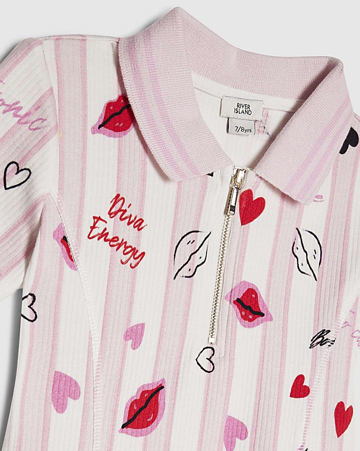 River Island Girls Pink Stripe Lip Fit And Flared Dress