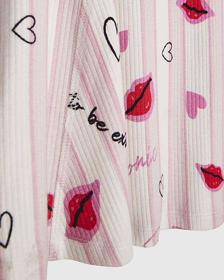 River Island Girls Pink Stripe Lip Fit And Flared Dress