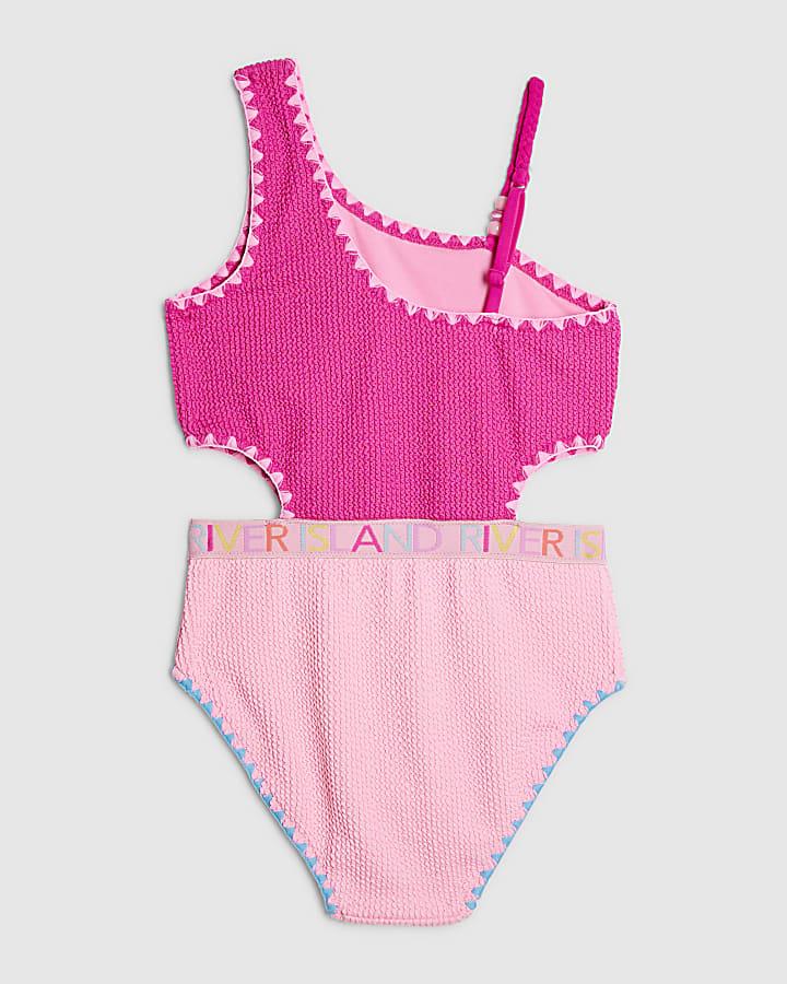 River Island Girls Pink Textured Asymmetric Swimsuit