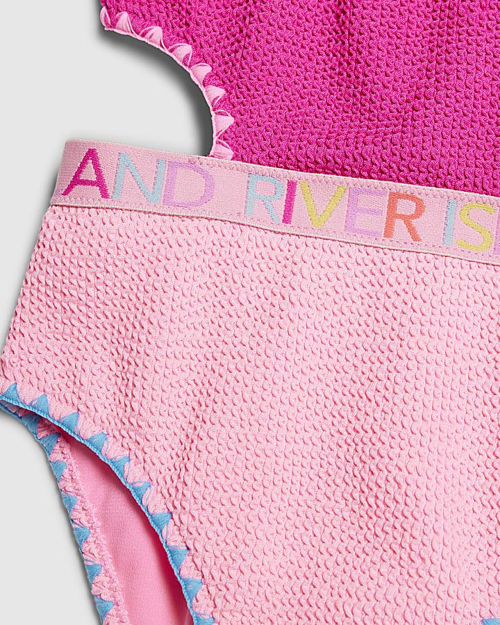 River Island Girls Pink Textured Asymmetric Swimsuit