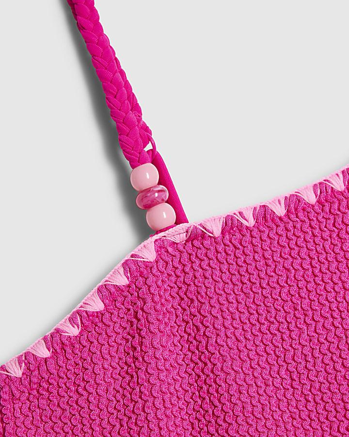 River Island Girls Pink Textured Asymmetric Swimsuit