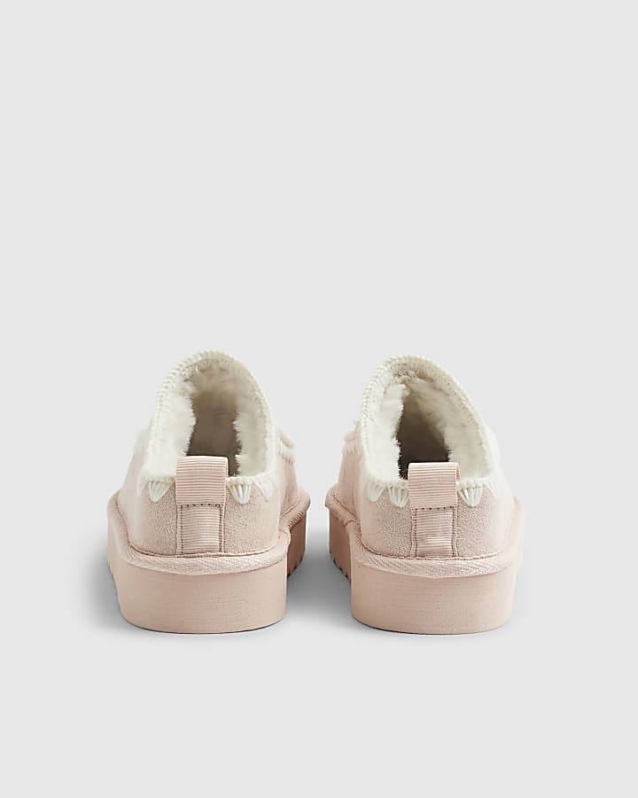 River Island Girls Pink Whipstitch Moccasin Mule Slippers