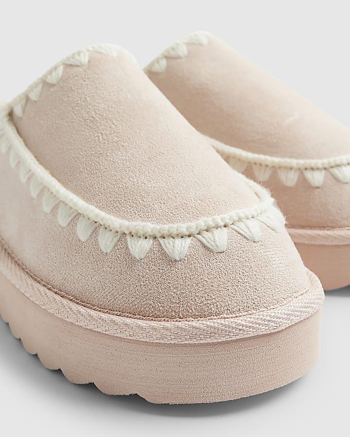 river island Girls Pink Whipstitch Moccasin Mule Slippers