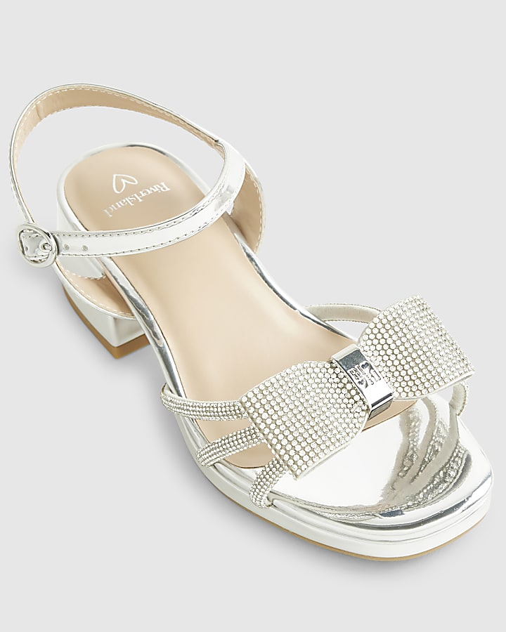 river island Girls Silver Diamante Bow Heeled Sandals