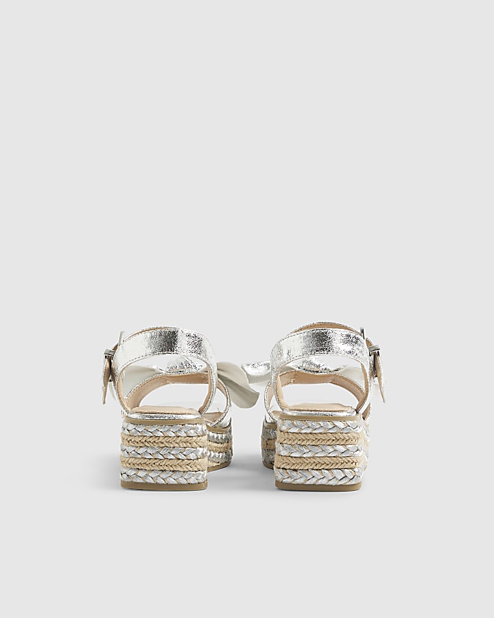 River Island Girls Silver Metallic Bow Wedge Sandals
