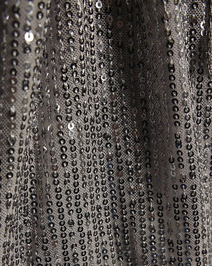 River Island Girls Silver Sequin One Shoulder Playsuit