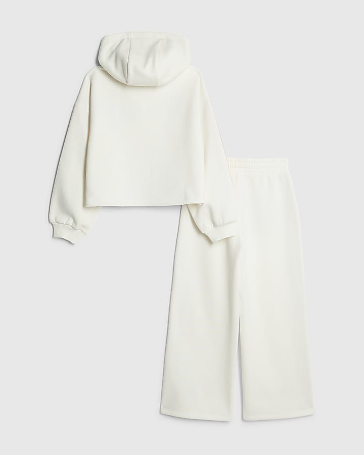river island Girls White Badge Hoodie Tracksuit Set