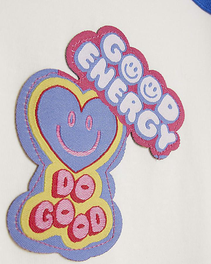 River Island Girls White Badges Rainbow Stripe T-Shirt