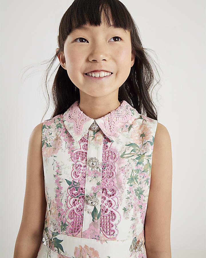 River Island Girls White Collared Floral Lace Dress