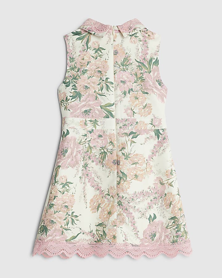 River Island Girls White Collared Floral Lace Dress