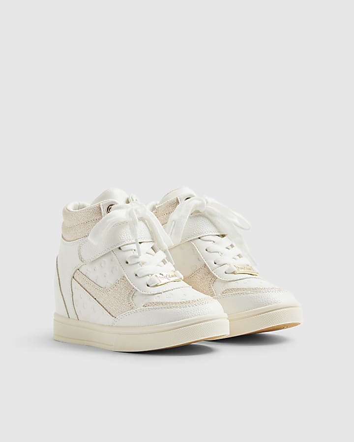 River Island Girls White Glitter Wedge Hightop Trainers