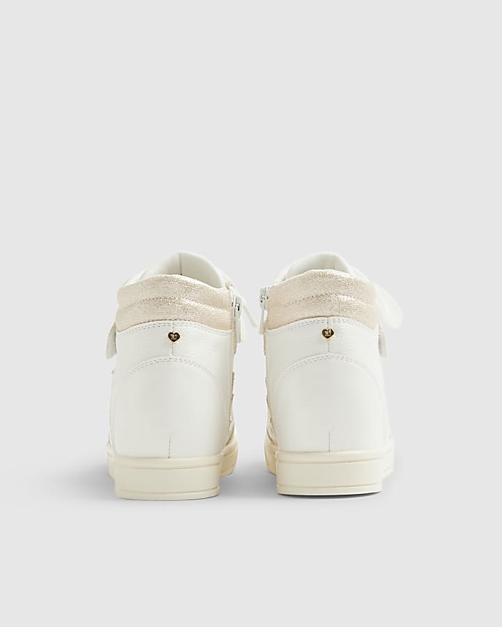 River Island Girls White Glitter Wedge Hightop Trainers