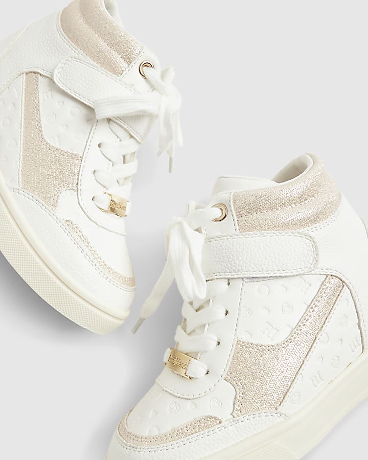 River Island Girls White Glitter Wedge Hightop Trainers