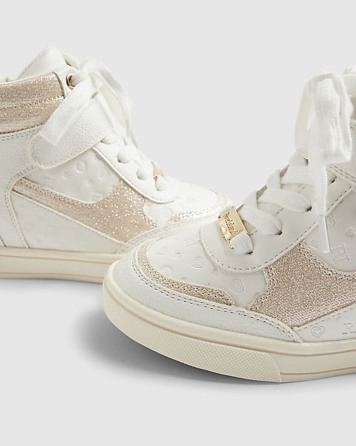 river island Girls White glitter wedge hightop trainers