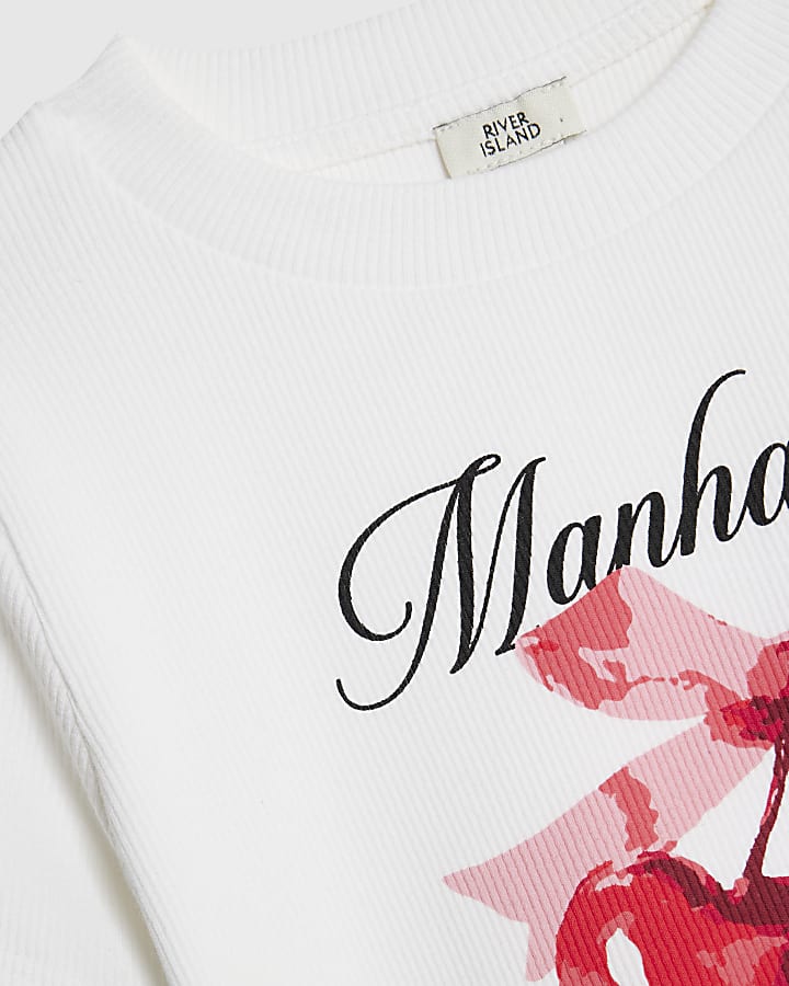 River Island Girls White Manhattan Cherry T-Shirt Set